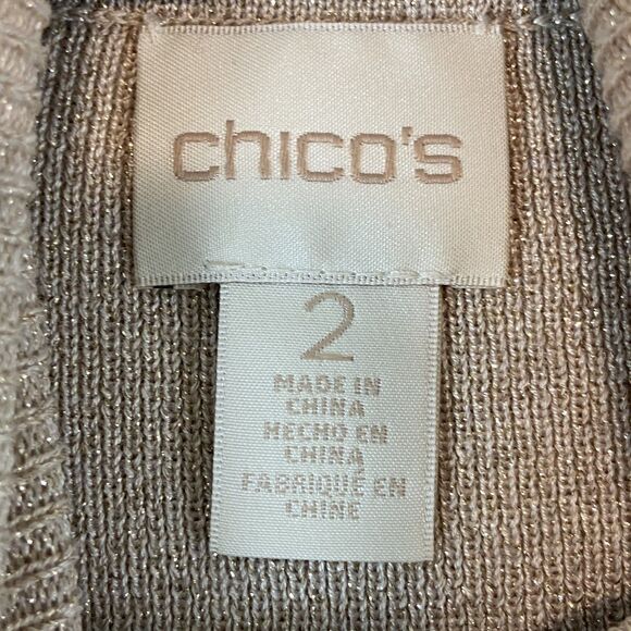 Chico's Turtleneck Sweater Womens Size 2 (Large) Gold Metallic Knit Long Sleeve - Picture 3 of 5